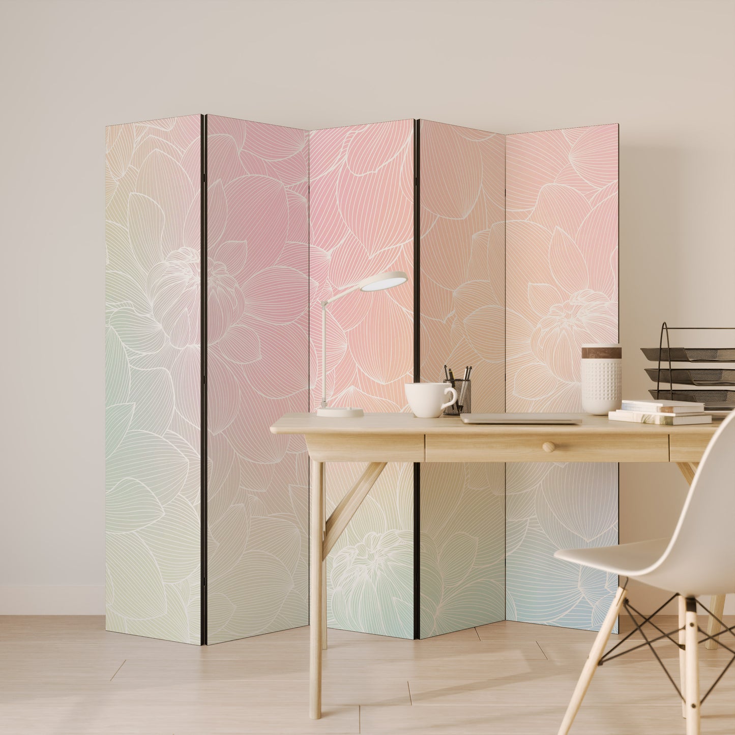 ELEGANTE FUSIONE FLOREALE Divisorio decorativo a 5 pannelli