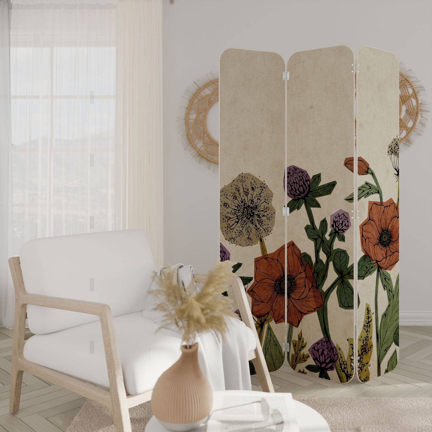 Divisorio per ambienti in compensato a 3 pannelli SPROUT ELEGANCE