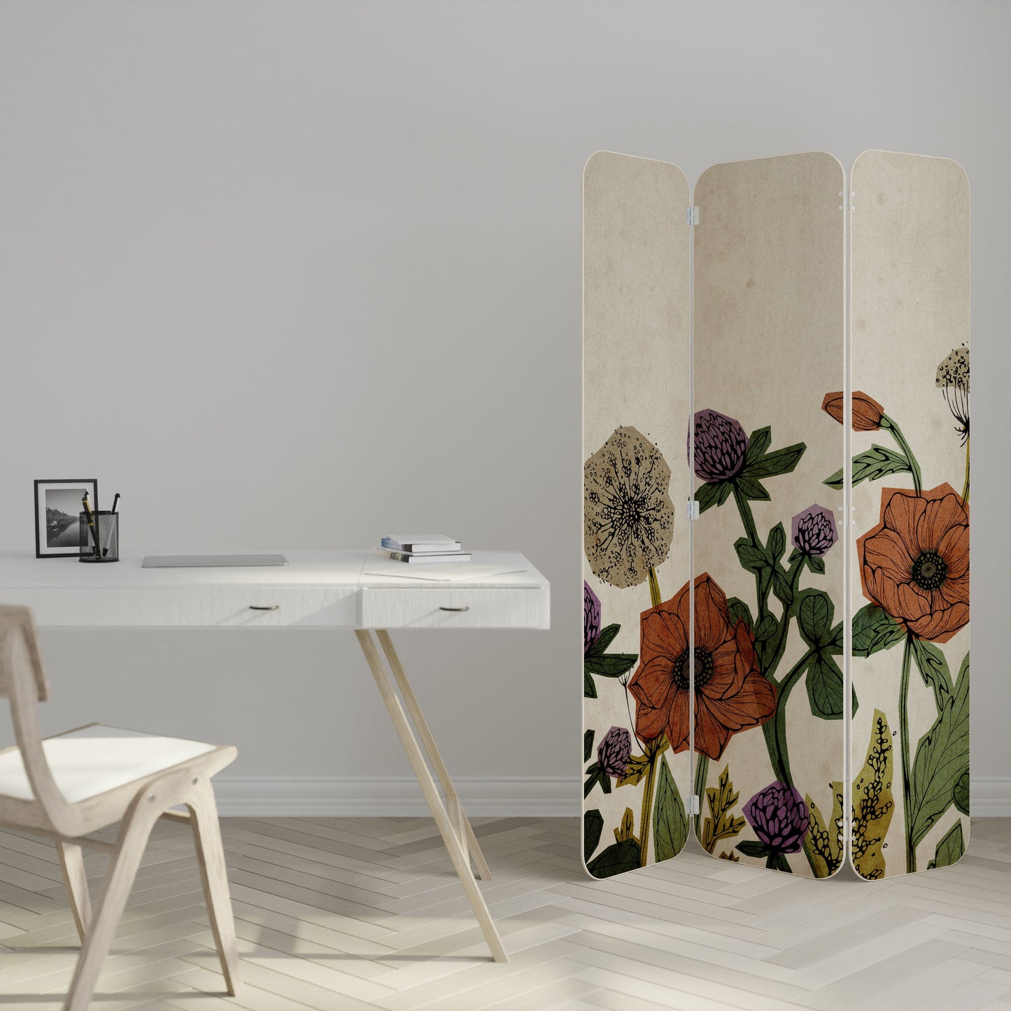 Divisorio per ambienti in compensato a 3 pannelli SPROUT ELEGANCE