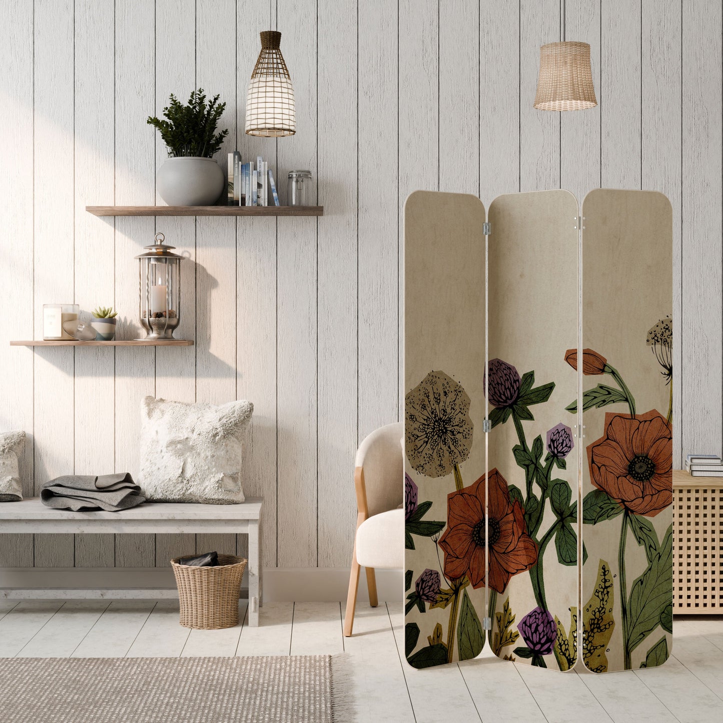 Divisorio per ambienti in compensato a 3 pannelli SPROUT ELEGANCE