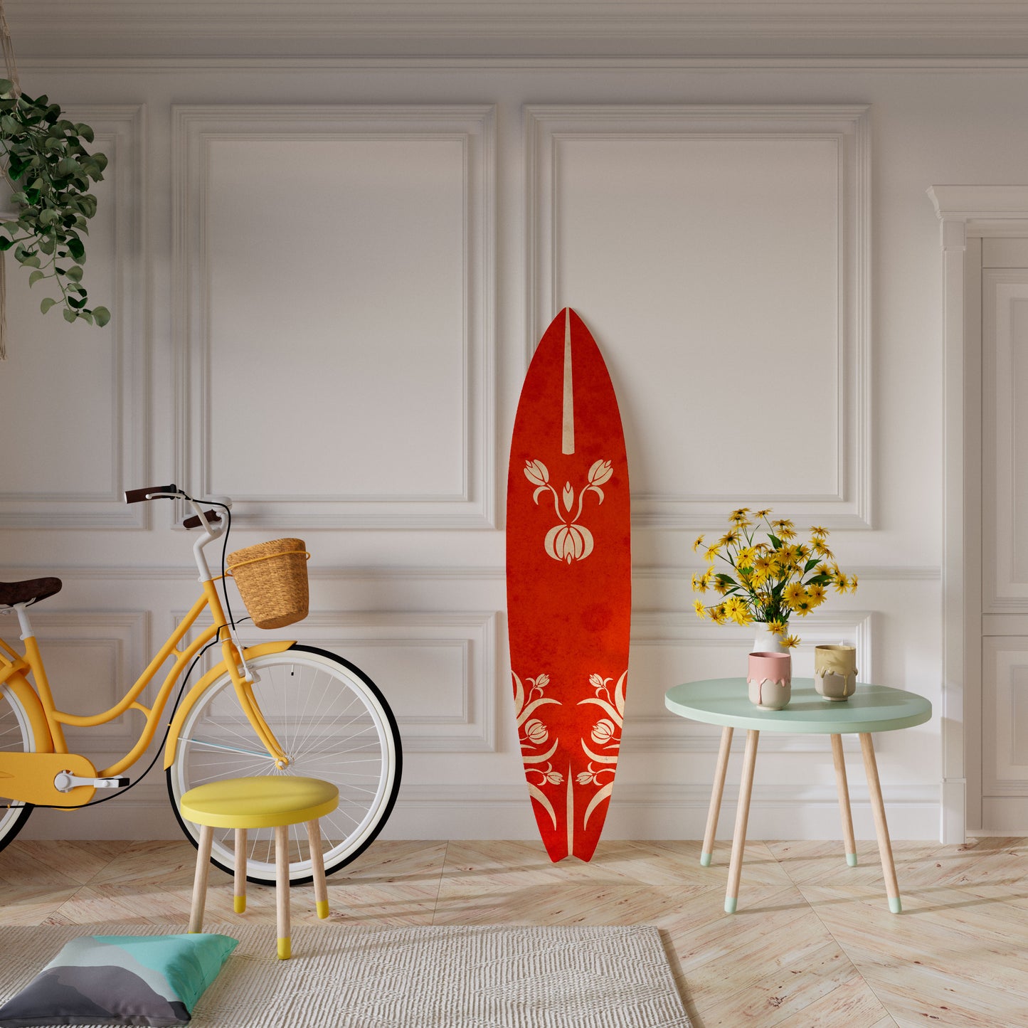 FLOWERY ORNATE Decorative Plywood Surfboard