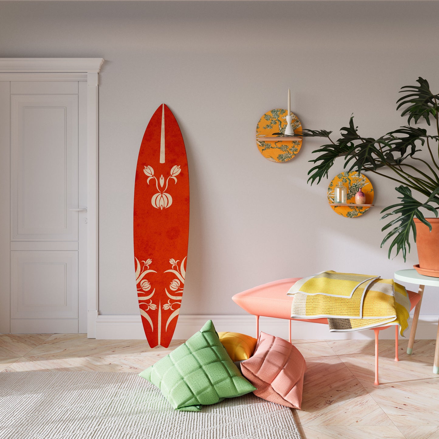 FLOWERY ORNATE Decorative Plywood Surfboard
