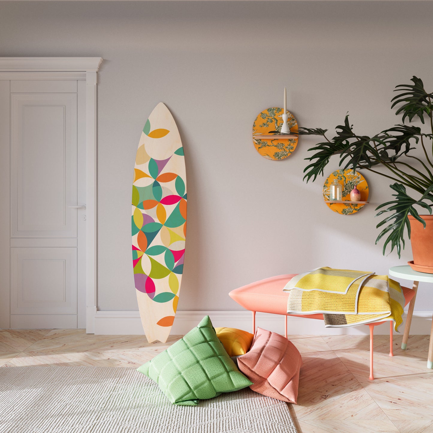 PIXEL BLOSSOM Decorative Plywood Surfboard