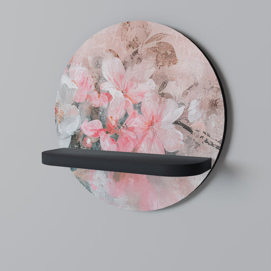 CHERRY BLOSSOM Round Art Shelf In Black Finish