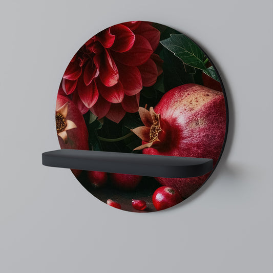 DAHLIAS AND POMEGRANATES Round Art Shelf In Black Finish