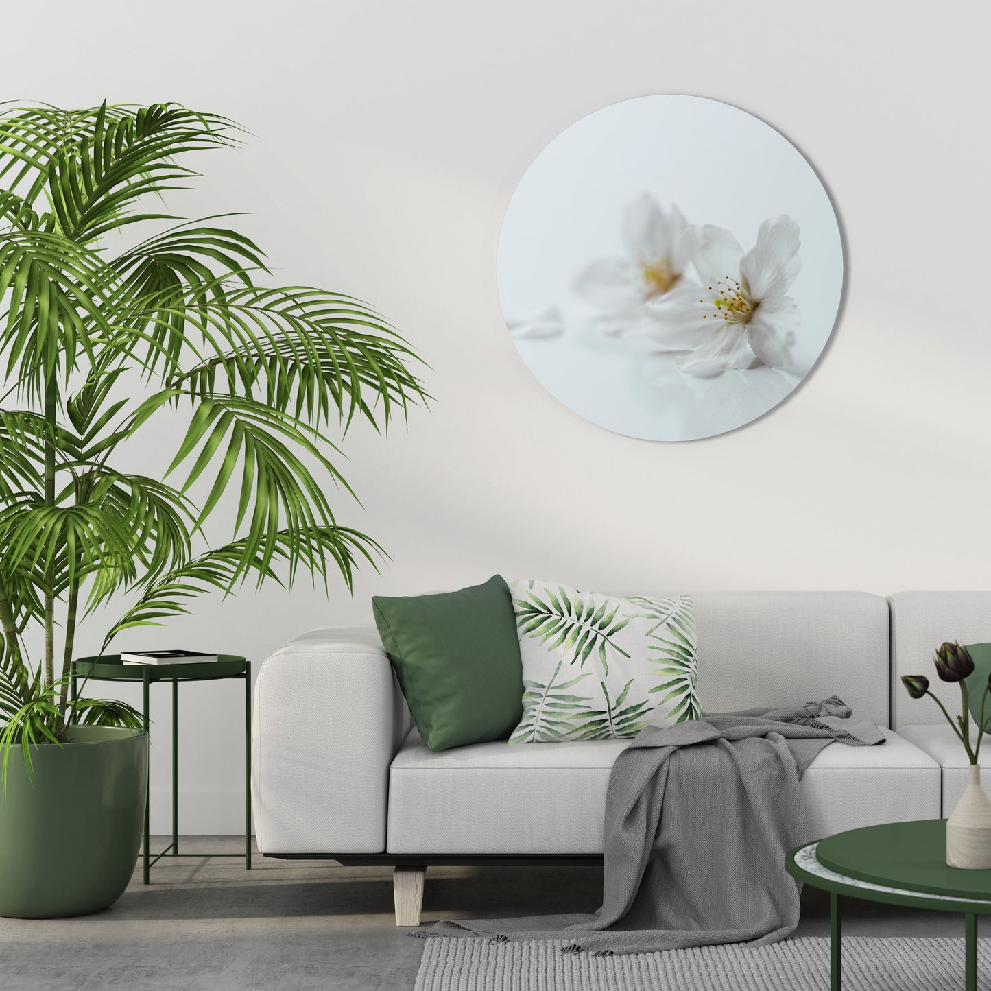FLEETING WHITE PETALS Round Wall Art