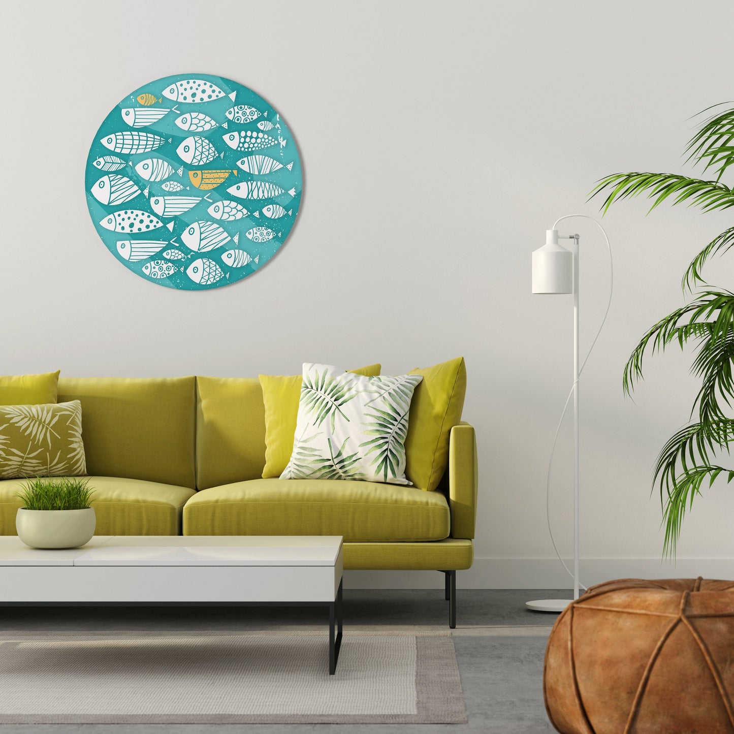 FISHY FOLK ART Round Wall Art
