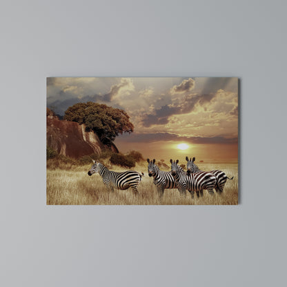 ZEBRA SUNSET SERENADE Stampa su tela orizzontale
