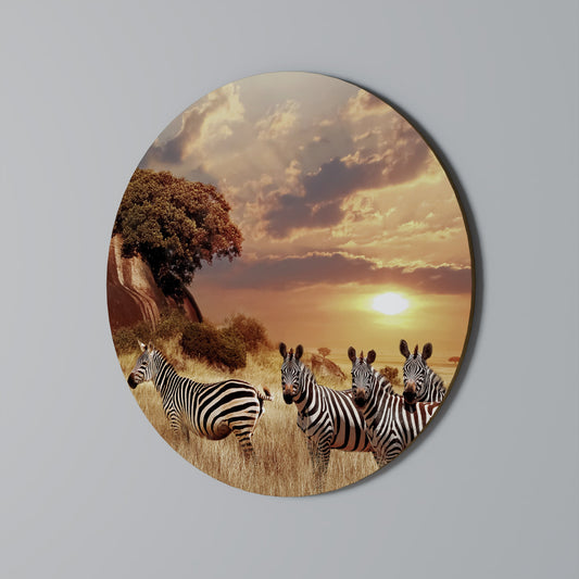 Decorazione murale rotonda ZEBRA SUNSET SERENADE