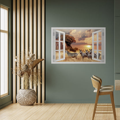 Poster orizzontale staccabile e attaccabile ZEBRA SUNSET VISTA
