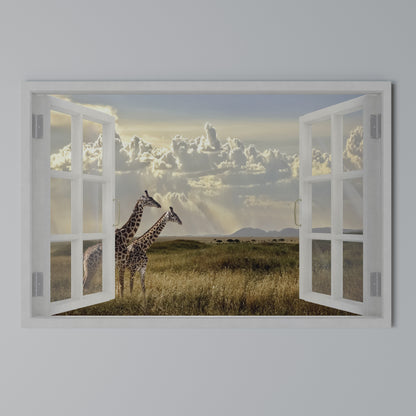 GIRAFFE GAZE WINDOW Stampa su tela orizzontale