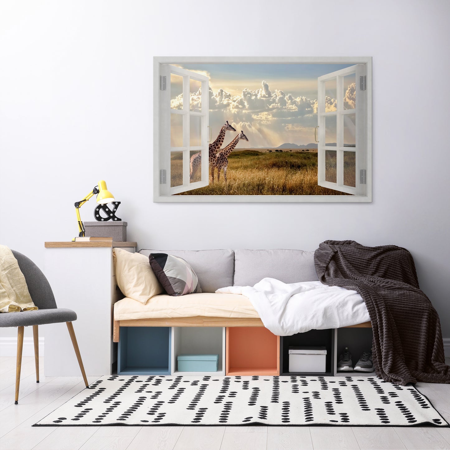 GIRAFFE GAZE WINDOW Stampa su tela orizzontale
