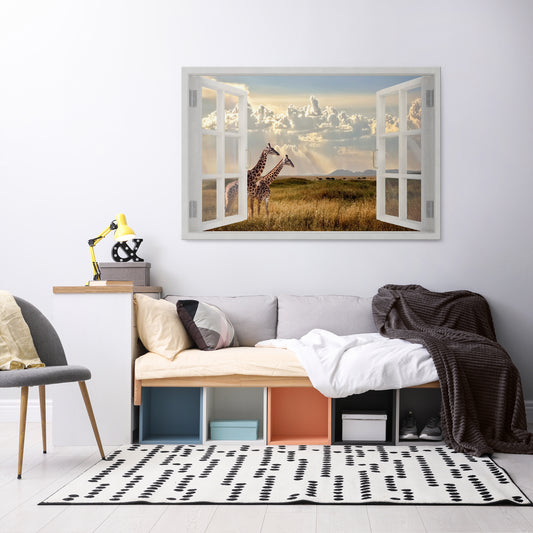 GIRAFFE GAZE WINDOW Stampa su tela orizzontale