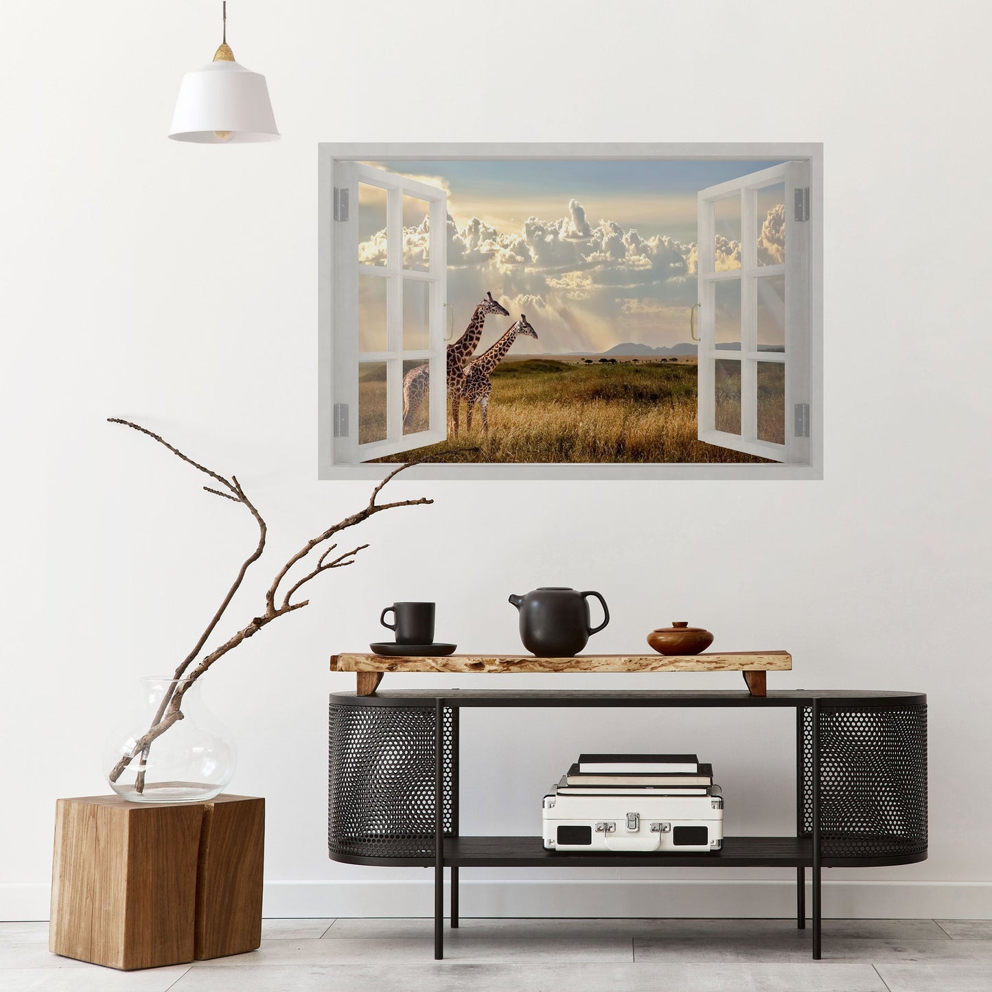 FINESTRA SGUARDO GIRAFFA Poster orizzontale staccabile e attaccabile