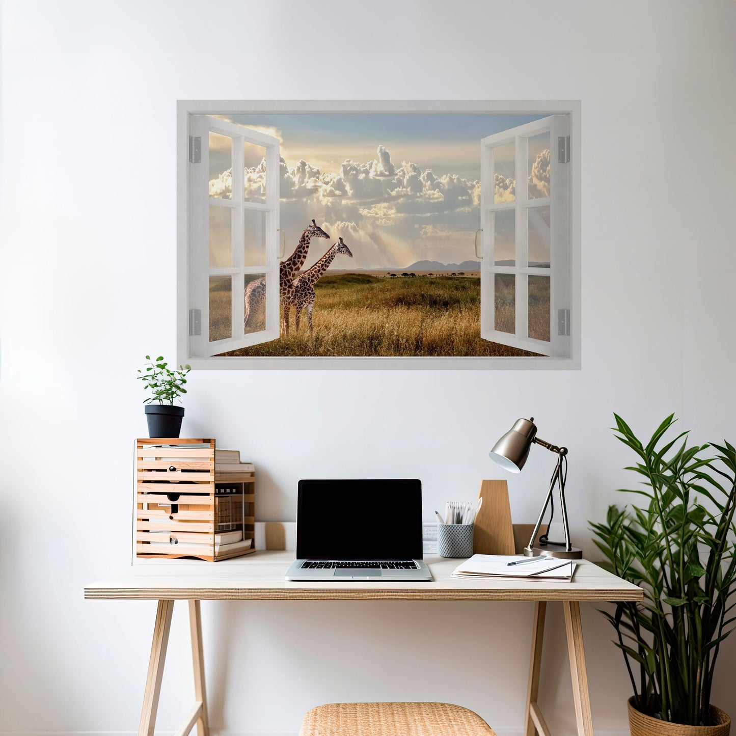 FINESTRA SGUARDO GIRAFFA Poster orizzontale staccabile e attaccabile