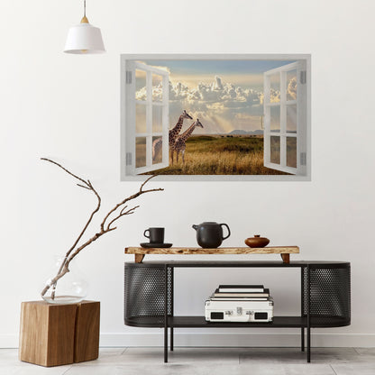 FINESTRA SGUARDO GIRAFFA Poster orizzontale staccabile e attaccabile
