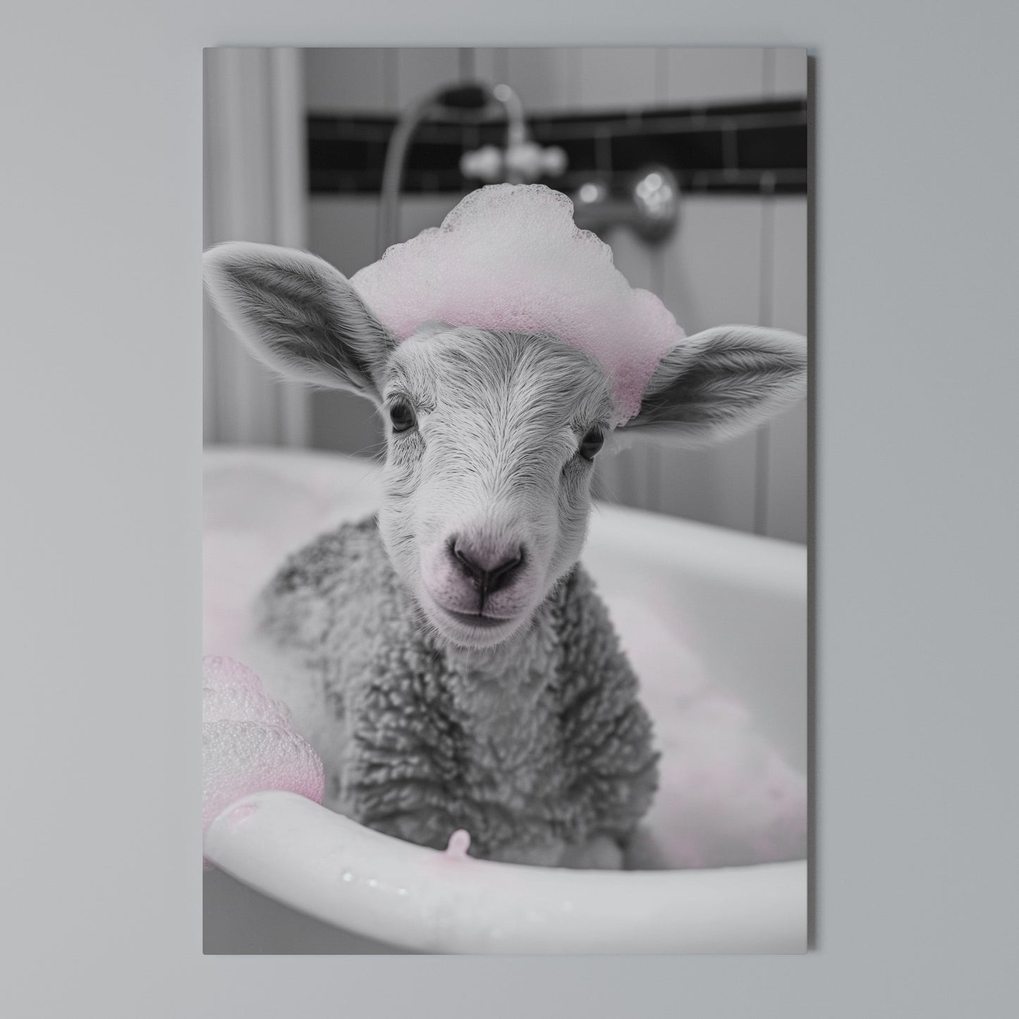 PINK CLOUD BATH TIME Vertical Canvas Print