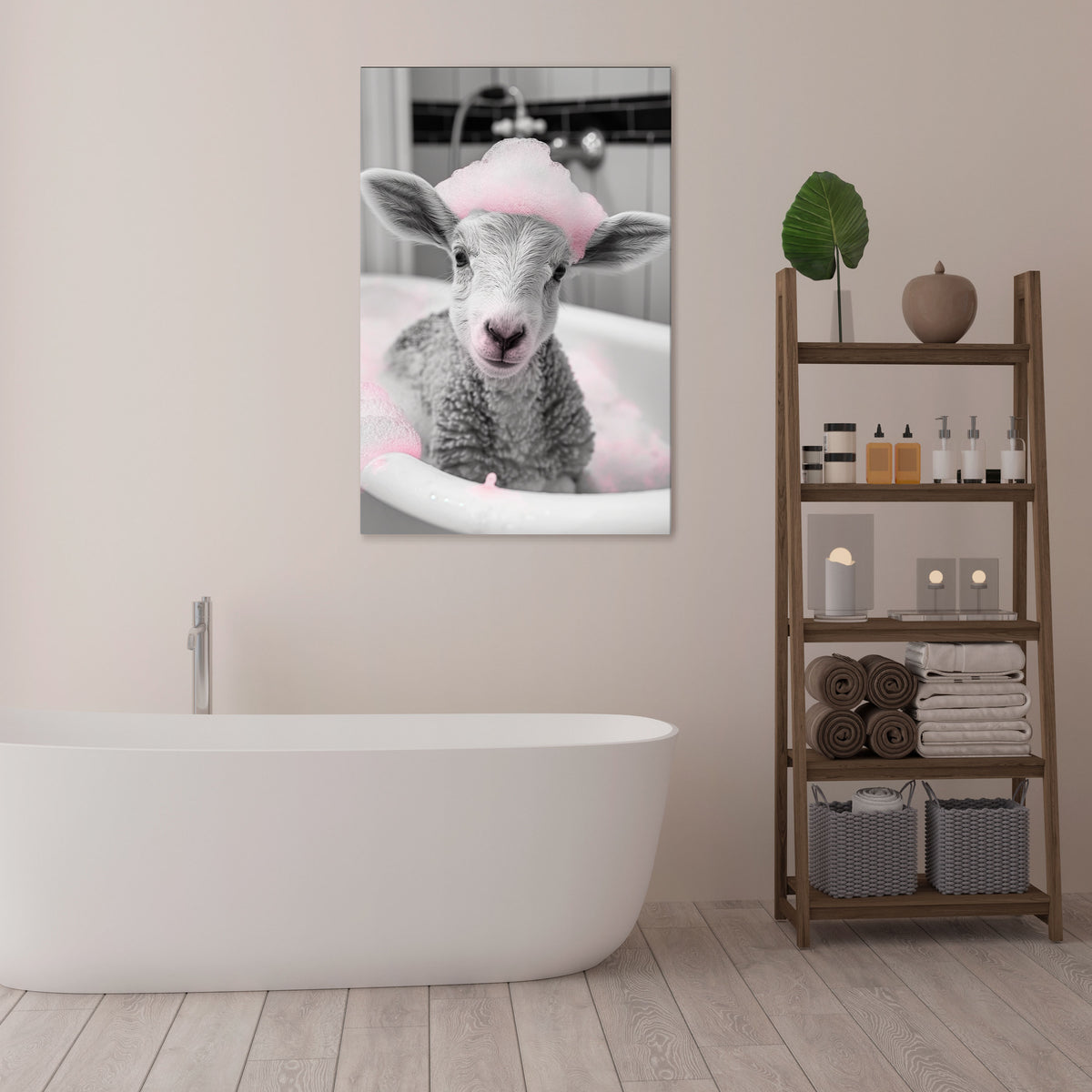 PINK CLOUD BATH TIME Stampa su tela verticale
