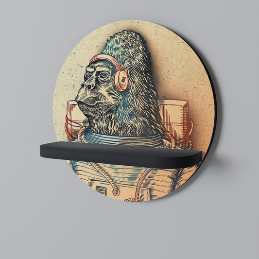 GORILLA GROOVE Round Art Shelf In Black Finish