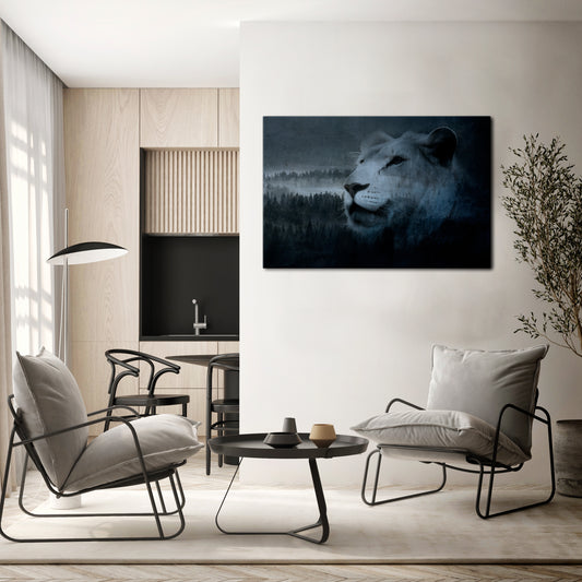 LION'S HARMONY IN BLUE Stampa su tela orizzontale