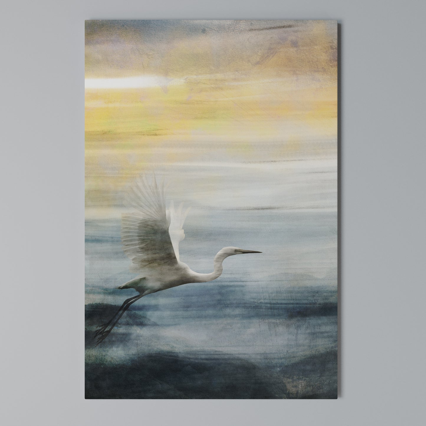 HERON IN FLY Stampa su Tela Verticale