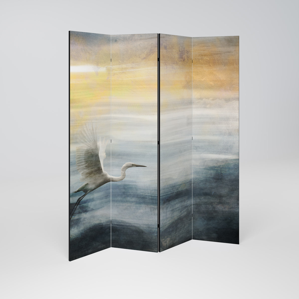 HERON IN FLY Decorative 4-Panel Room Divider