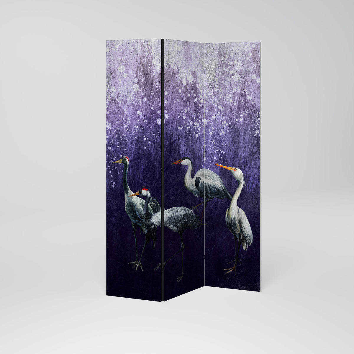 MYSTICAL CRANE GATHERING Paravento Decorativo a 3 Pannelli