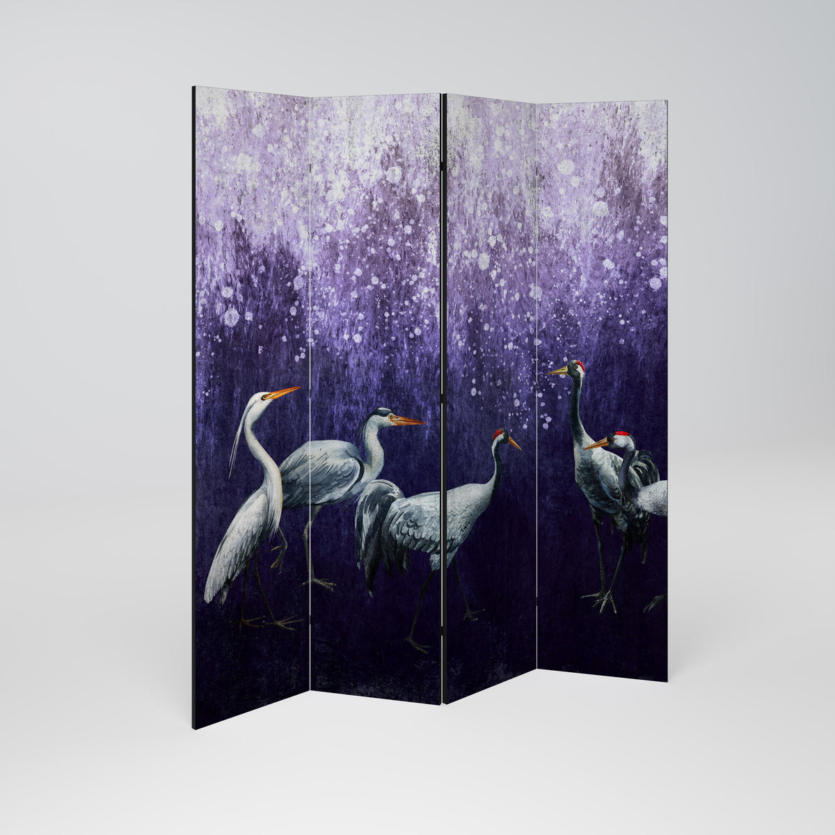 MYSTICAL CRANE GATHERING Paravento Decorativo a 4 Pannelli