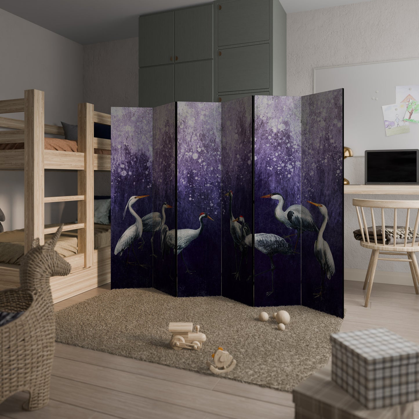 MYSTICAL CRANE GATHERING Divisorio decorativo per ambienti a 6 pannelli