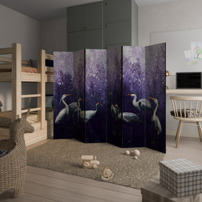 MYSTICAL CRANE GATHERING Divisorio decorativo per ambienti a 6 pannelli