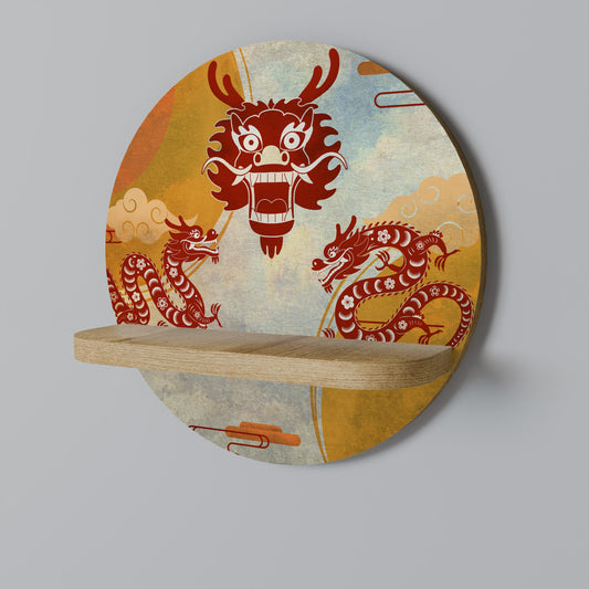 Mensola rotonda MYSTICAL DRAGON in effetto rovere