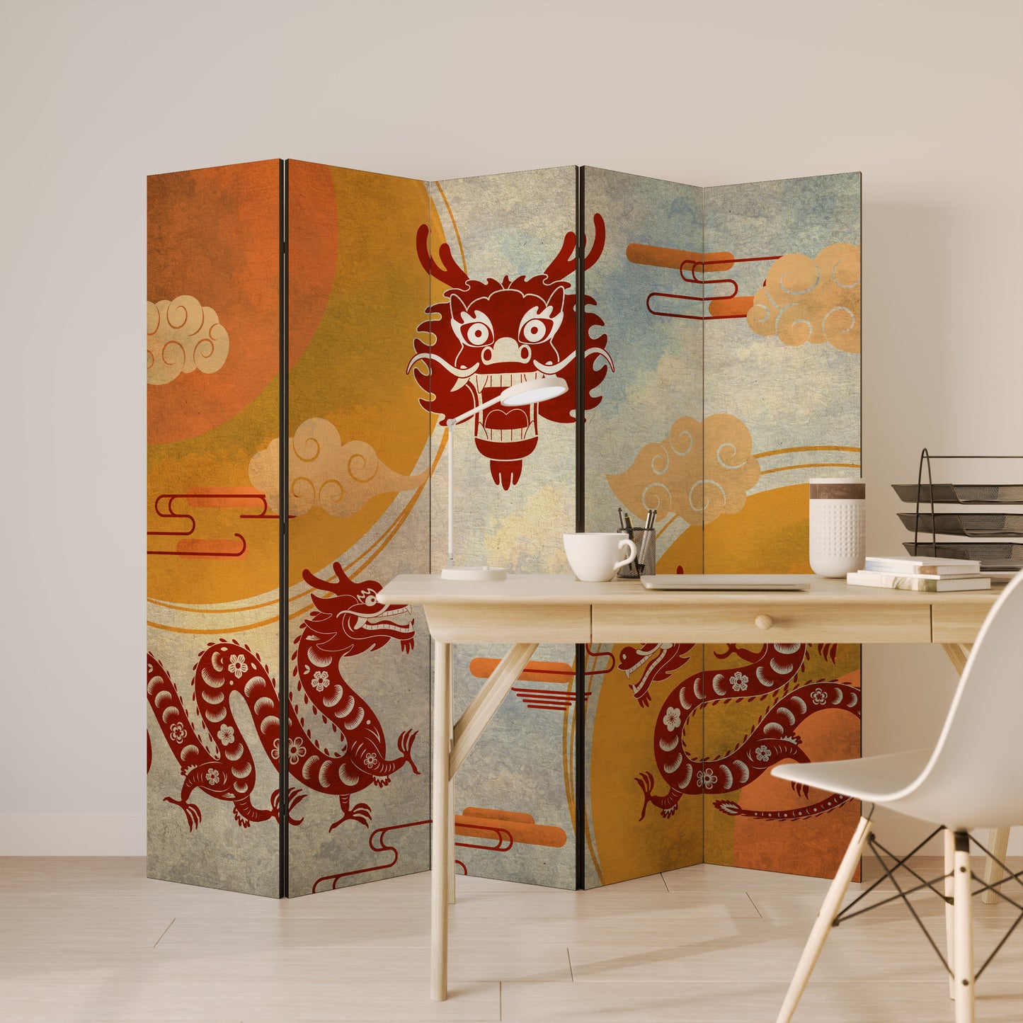 MYSTICAL DRAGON Divisorio decorativo per ambienti a 5 pannelli