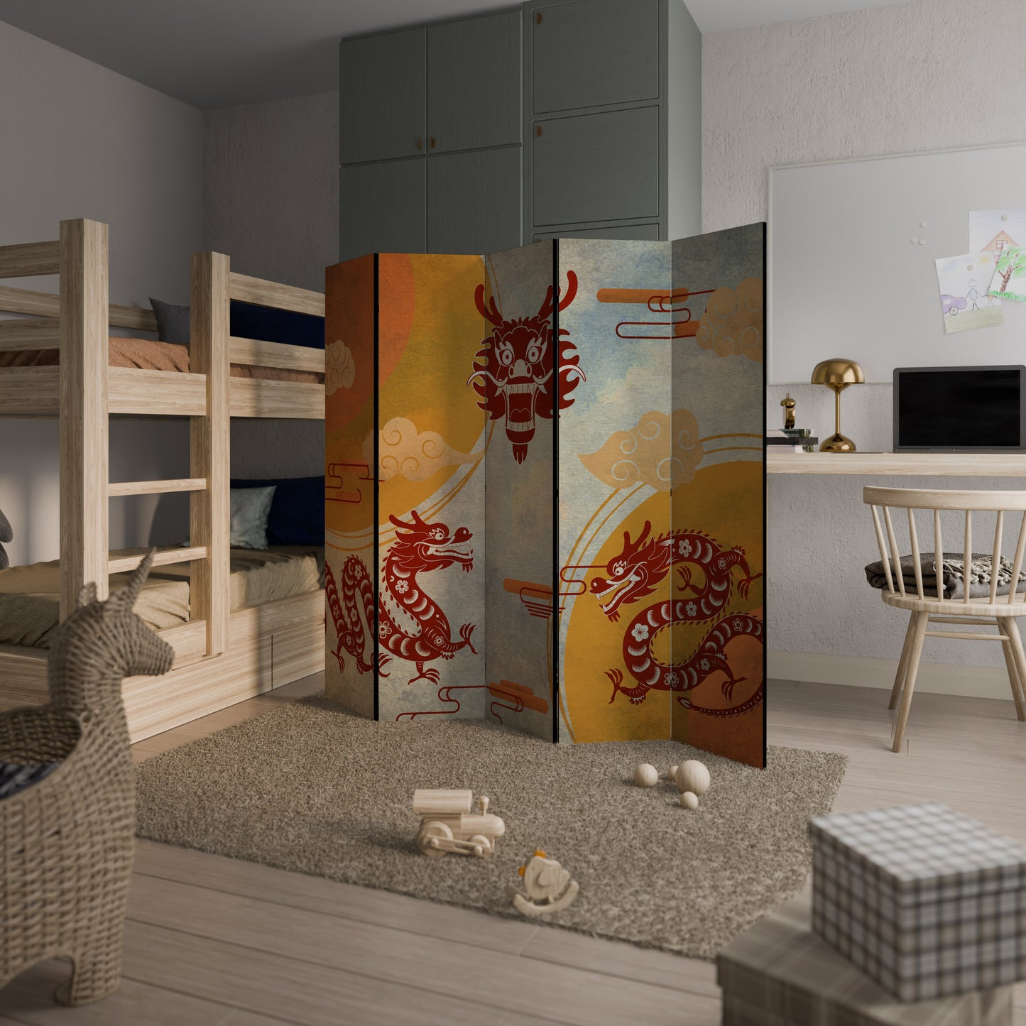 MYSTICAL DRAGON Divisorio decorativo per ambienti a 5 pannelli