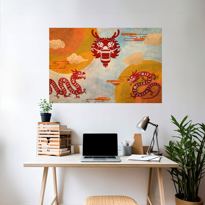 Poster orizzontale staccabile e attaccabile DRAGO MISTICO