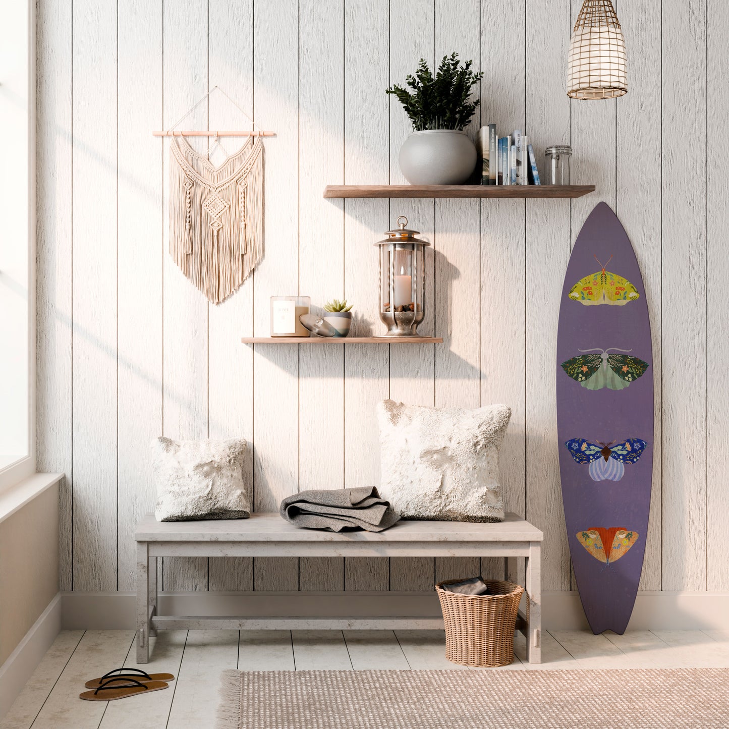 MOTH INTO THE FLAME Decorative Plywood Surfboard