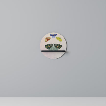 MOTH INTO THE LIGHT Round Art Shelf In Black Finish