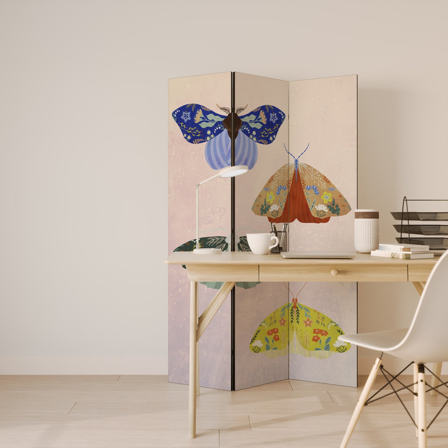 MOTH INTO THE LIGHT - Divisorio decorativo per ambienti a 3 pannelli