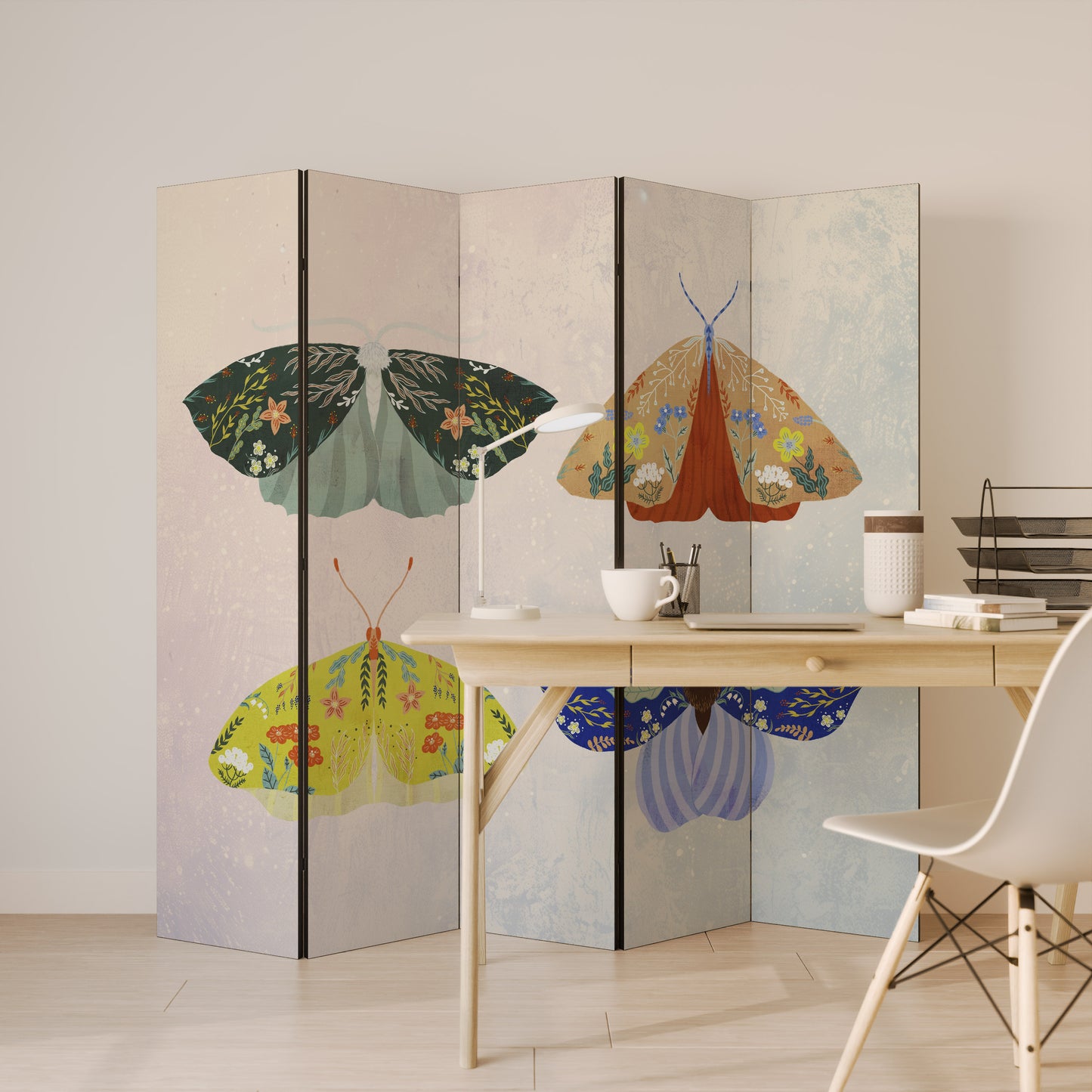 MOTH INTO THE LIGHT - Divisorio decorativo per ambienti a 5 pannelli