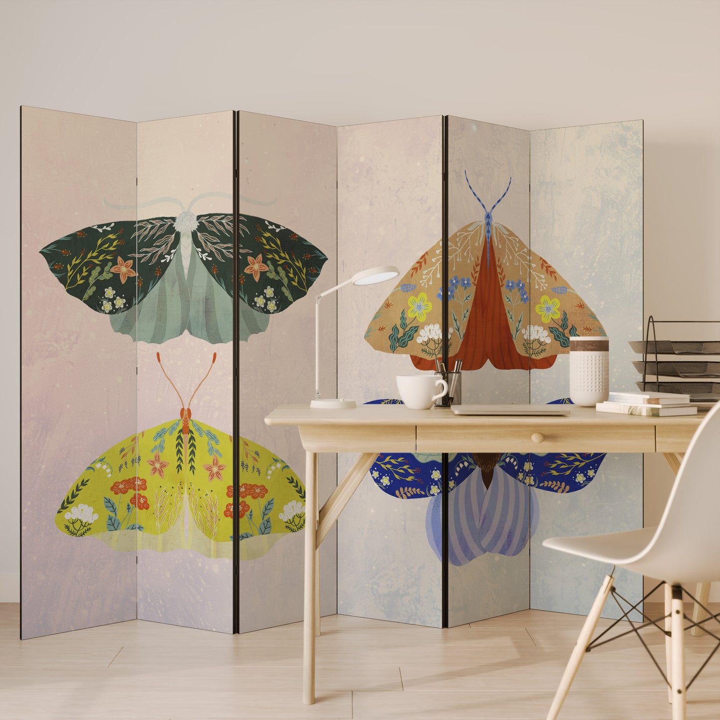 MOTH INTO THE LIGHT - Divisorio decorativo per ambienti a 6 pannelli