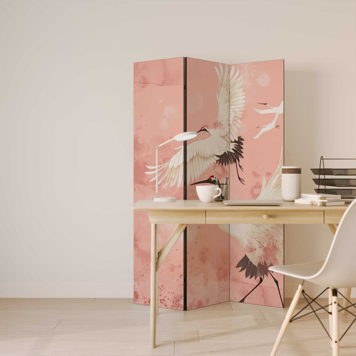 CRANE DANCE - Divisorio decorativo per ambienti a 3 pannelli