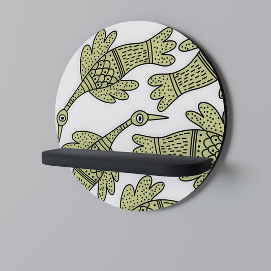 SEEDLING SONGBIRD Round Art Shelf In Black Finish