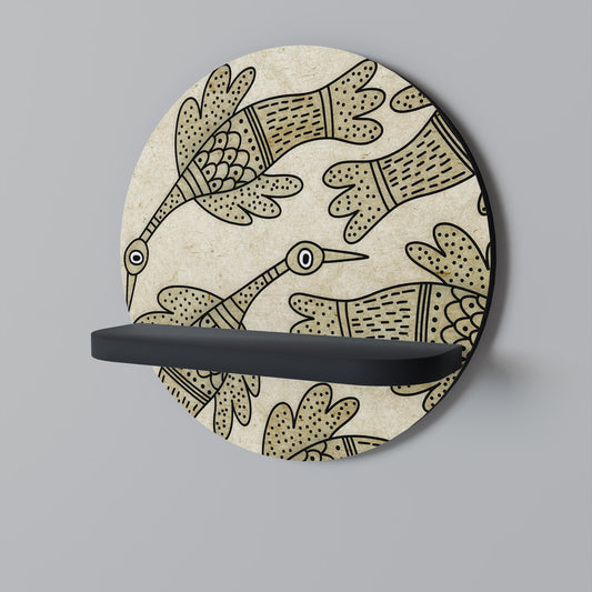 ALMONDINE SONGBIRD Round Art Shelf In Black Finish