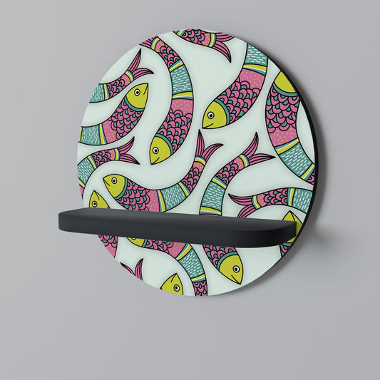 INDIAN FISH Round Art Shelf In Black Finish