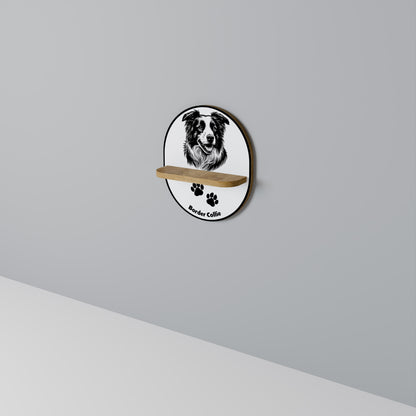 BORDER COLLIE Mensola ovale per opere d'arte in effetto rovere