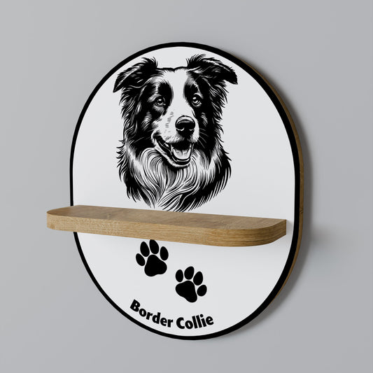 BORDER COLLIE Mensola ovale per opere d'arte in effetto rovere