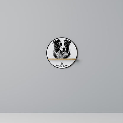 BORDER COLLIE Mensola rotonda per opere d'arte in effetto rovere
