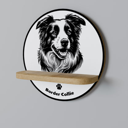 BORDER COLLIE Mensola rotonda per opere d'arte in effetto rovere