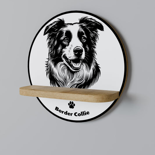 BORDER COLLIE Mensola rotonda per opere d'arte in effetto rovere