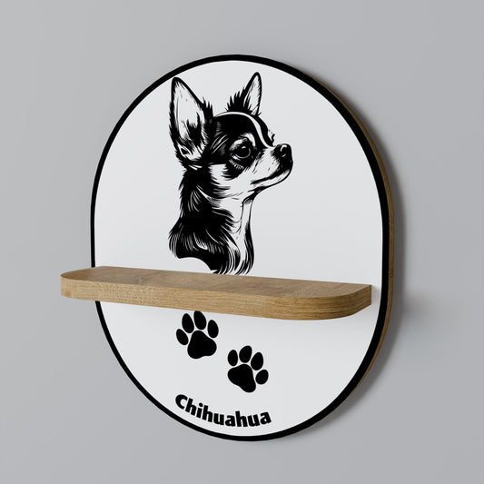 Mensola ovale per opere d'arte a forma di cane CHIHUAHUA in effetto rovere