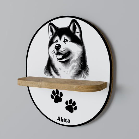 Mensola ovale per opere d'arte AKITA DOG in effetto rovere